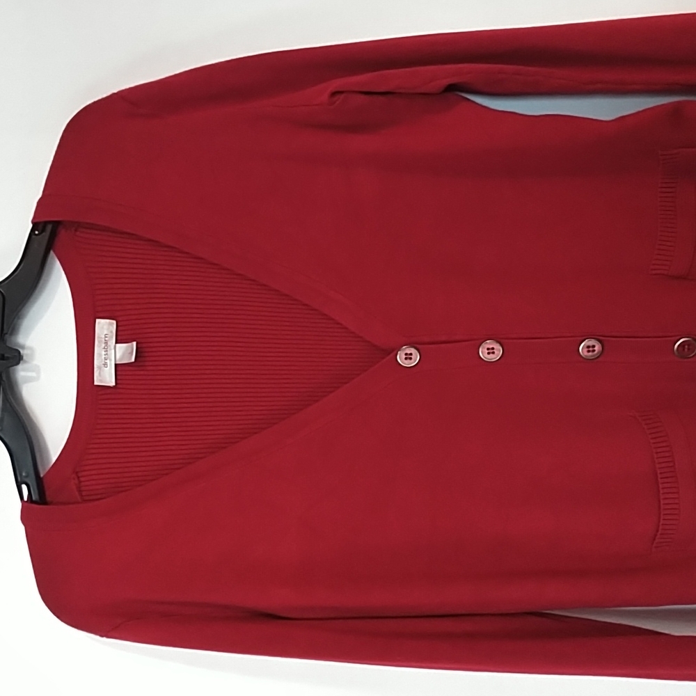 Dress Barn cardigan, size large  with v-neck in red.
